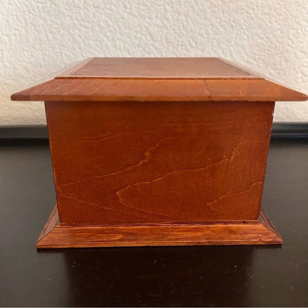 Vintage Thomas Kinkabe wooden jewelry box green velvet interior 6”x6x4” 2 tiers